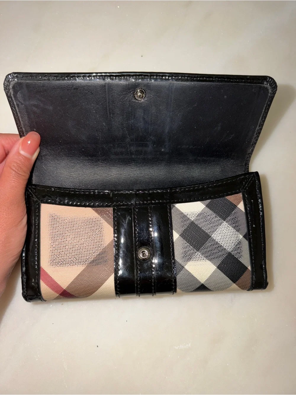 Burberry Classic Plaid Trifold Wallet with Black Trim